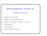 Electromagnetism - Lecture 10 Magnetic Materials