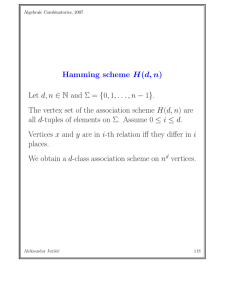 Hamming scheme H(d, n) Let d, n ∈ N and Σ = {0,1,...,n − 1}. The