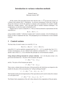 Introduction to variance reduction methods 1 Control