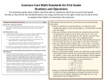 Common Core Math Standards for First Grade Numbers and