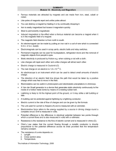 SUMMARY Module 12: Electricity and Magnetism • Ferrous - E-CLP