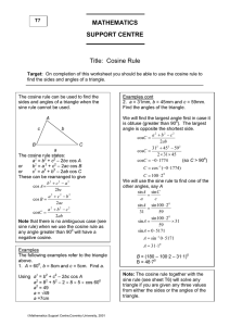 MATHEMATICS SUPPORT CENTRE Title: Cosine Rule