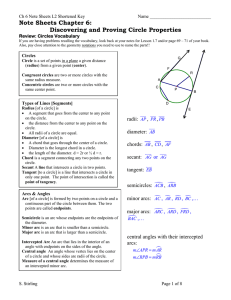 Note Sheets Chapter 6: Discovering and Proving Circle Properties