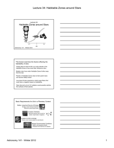 Lecture 34: Habitable Zones around Stars