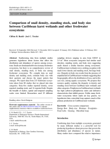 Comparison of snail density, standing stock, and body size between