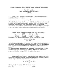 Volume of distribution and the effects of plasma protein and tissue