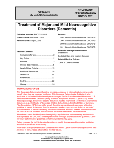 Treatment of Major and Mild Neurocognitive Disorders (Dementia)