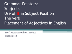 Grammar Pointers: Use of It in Subject Position Placement of