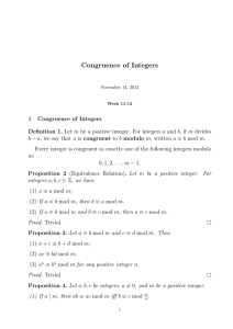 Congruence of Integers