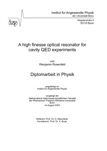 A high finesse optical resonator for cavity QED experiments