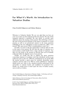 For What It`s Worth: An Introduction to Valuation Studies