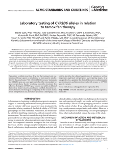 Laboratory testing of CYP2D6 alleles in relation to tamoxifen therapy