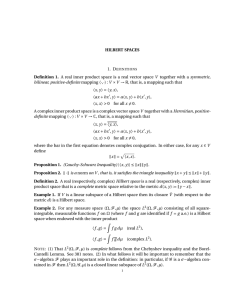 HILBERT SPACES Definition 1. A real inner product space is a real