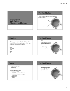The Visual System Ophthalmic Lenses Basic Optical Formulas