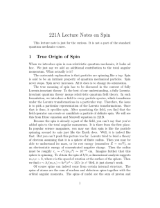 221A Lecture Notes on Spin