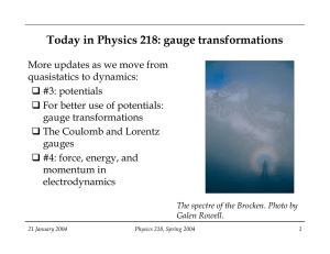 Today in Physics 218: gauge transformations