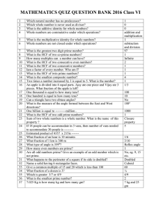 MATHEMATICS QUIZ QUESTION BANK 2016 Class VI