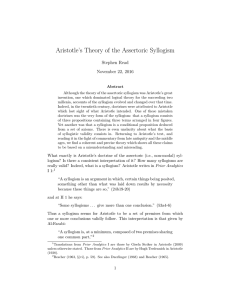 Aristotle`s Theory of the Assertoric Syllogism