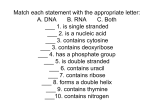 Match each statement with the appropriate letter: A. DNA B. RNA C