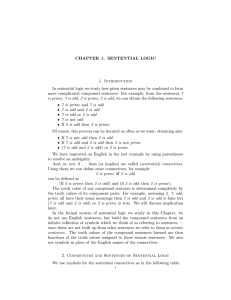 CHAPTER 1. SENTENTIAL LOGIC 1. Introduction In sentential logic