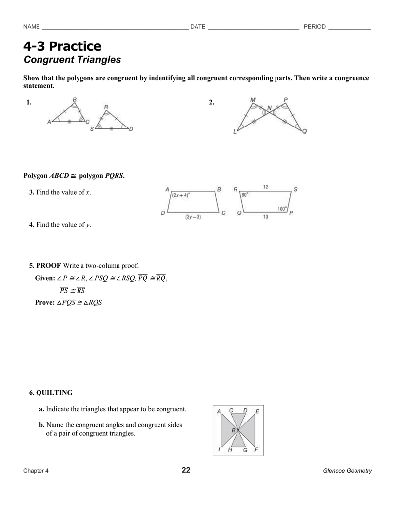 Geometry Worksheet Congruent Triangles