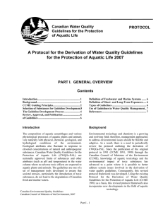 A Protocol for the Derivation of Water Quality Guidelines for the