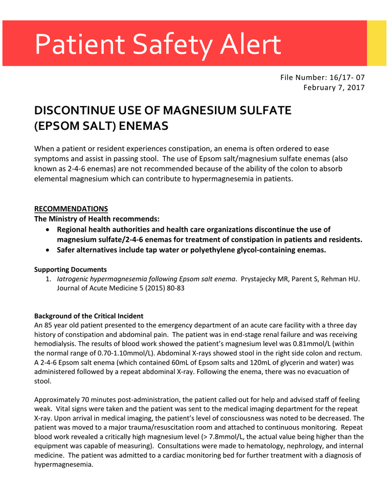 Discontinue Use of Magnesium Sulfate Enemas
