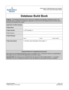 Database Build Book - Office of the Chief Information Officer