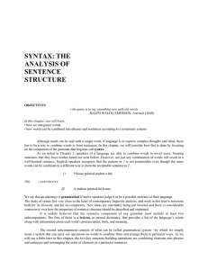 syntax: the analysis of sentence structure