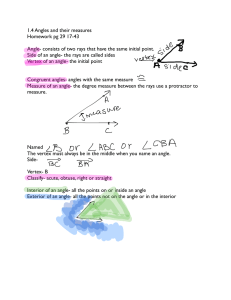 1.4 Angles and their measures Homework pg 29 17-43