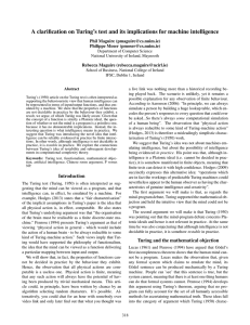 A clarification on Turing`s test and its implications for - CEUR