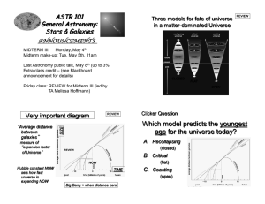 Which model predicts the youngest age for the universe today?