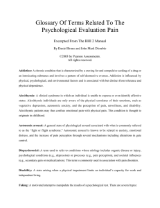 Glossary Of Terms Related To The Psychological Evaluation Pain