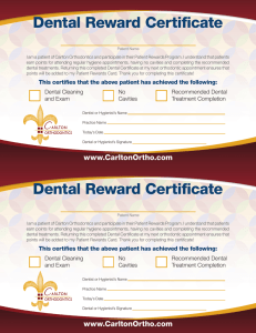 Dental Reward Certificate Dental Reward Certificate