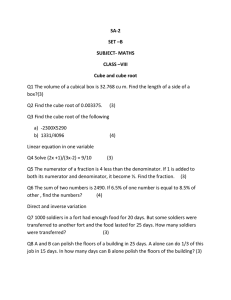 SA-2 SET –B SUBJECT- MATHS CLASS –VIII Cube and cube root