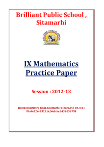 IX Mathematics Practice Paper - Brilliant Public School Sitamarhi