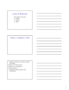 Lecture 29: Biodiversity Tropics vs. Temperate vs. Polar