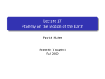 Lecture 17 Ptolemy on the Motion of the Earth