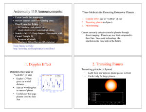 Astronomy 110 Announcements: 1. Doppler Effect 2. Transiting