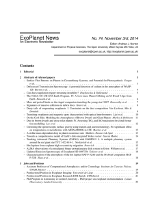 ExoPlanet News No. 74, November 3rd, 2014 Contents An Electronic Newsletter