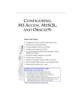 configuring ms access, mysql, and oracle9i