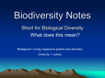 Biodiversity Notes Short for Biological Diversity What does this mean?