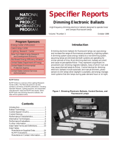 Specifier Reports Dimming Electronic Ballasts