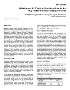 Midsize and SUV Vehicle Simulation Results for Plug-In HEV Component Requirements 2007-01-0295