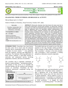 OXAZOLINES: THEIR SYNTHESIS AND BIOLOGICAL ACTIVITY
