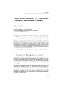 Foreign Direct Investment and Transnational Corporations in the