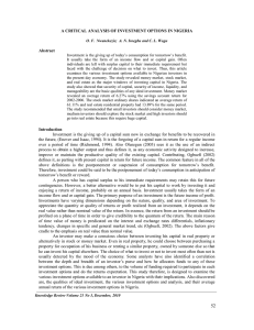 A CRITICAL ANALYSIS OF INVESTMENT OPTIONS IN NIGERIA