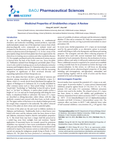 Medicinal Properties of Strobilanthes crispus: A Review
