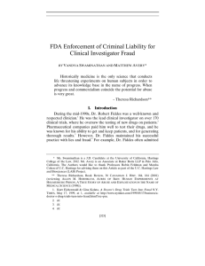 FDA Enforcement of Criminal Liability for Clinical