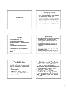 Valproate Learning Objectives Outline Indications
